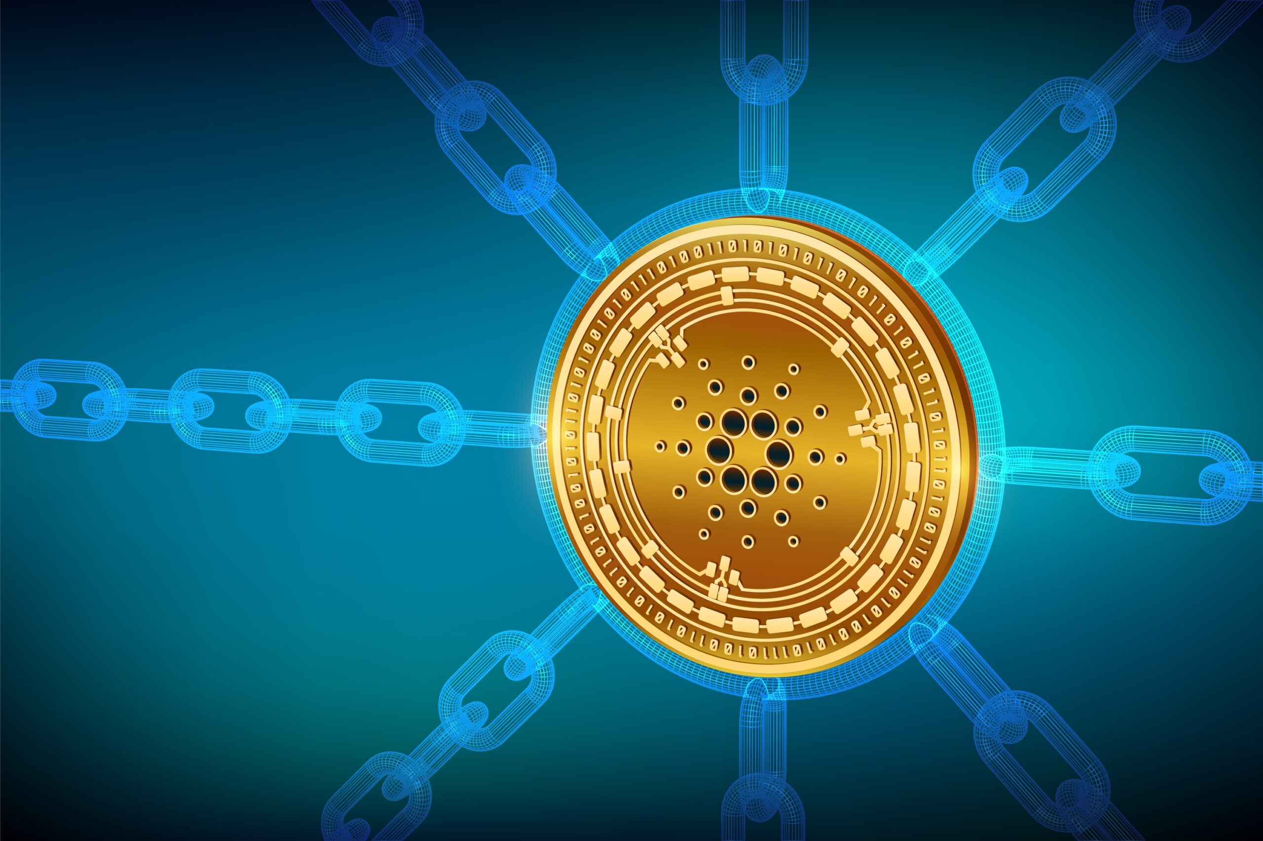 Cardano. Crypto Currency. Block Chain. 3d Isometric Physical Car