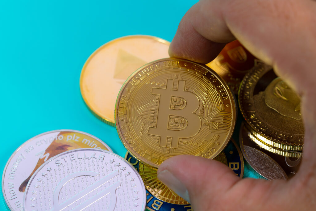 Hand Or Fingers Picking Bitcoin Btc Group Included With Crypto