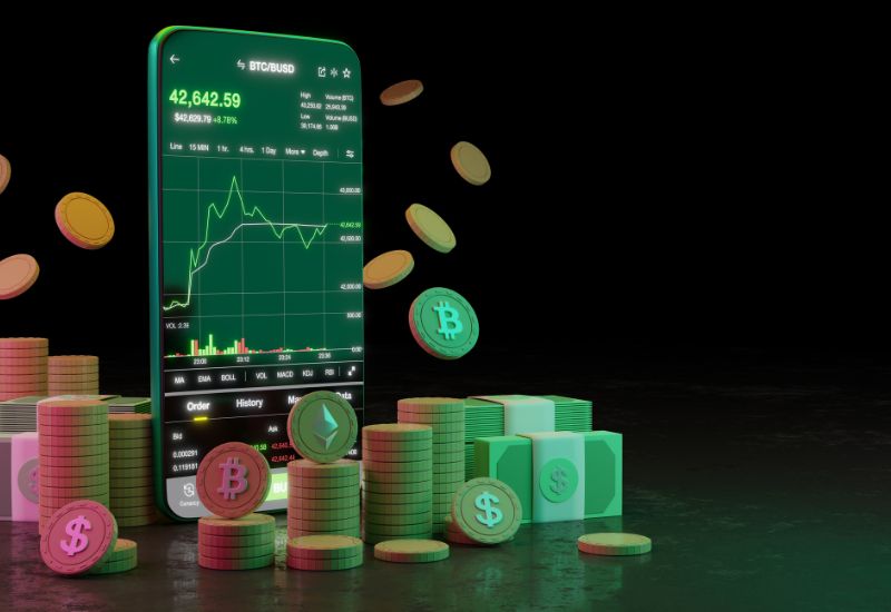 Crypto Coins with Graphic in Phone
