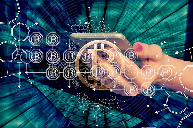 Bitcoin Symbols woman with phone on hand