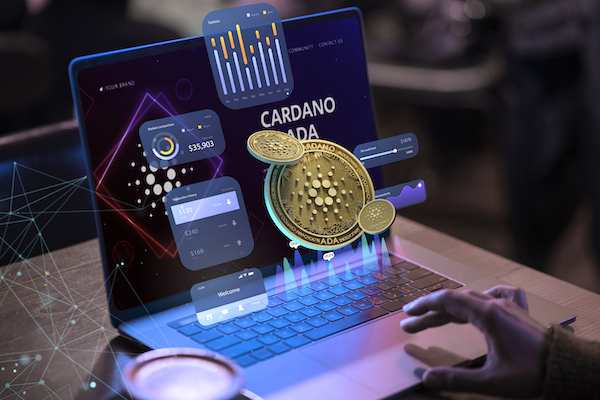 Cardano Bitcoin and graphic on computer crypto concept