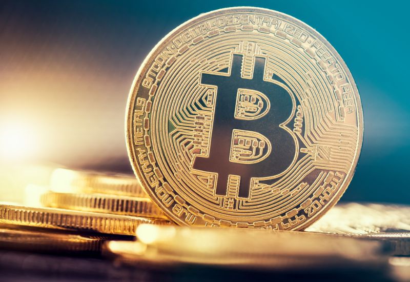 Golden Bitcoins Closeup