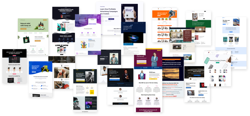 Examples of the different webpage designs one can build with GroovePages.