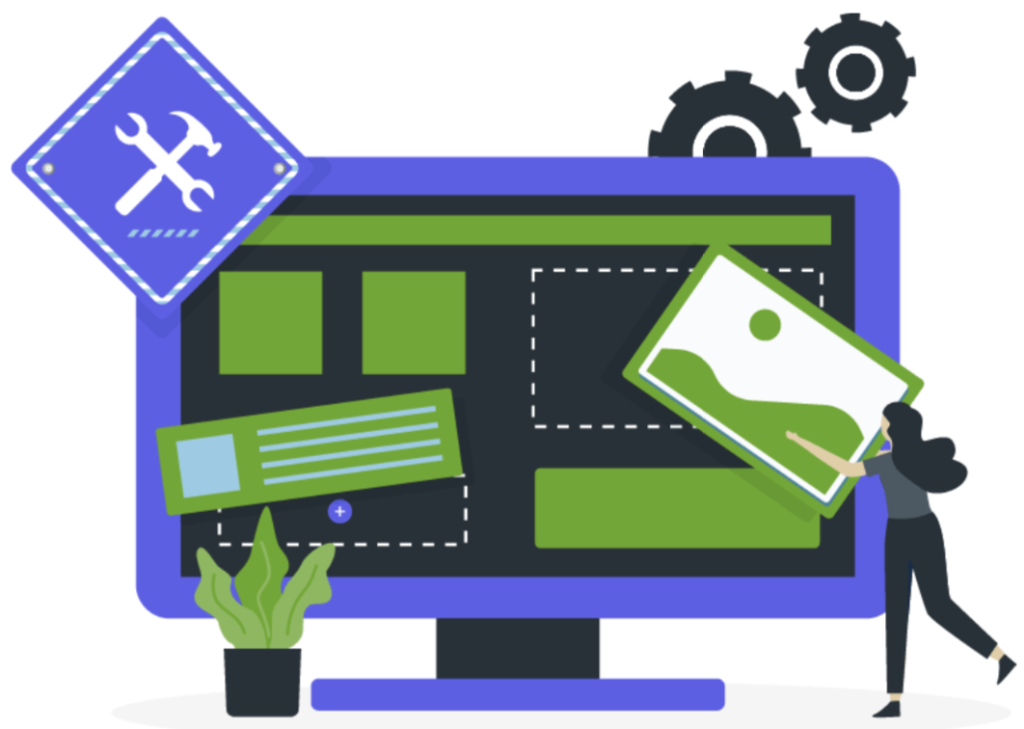 Illustration of adding pre-made blocks to build the look of the store or page.