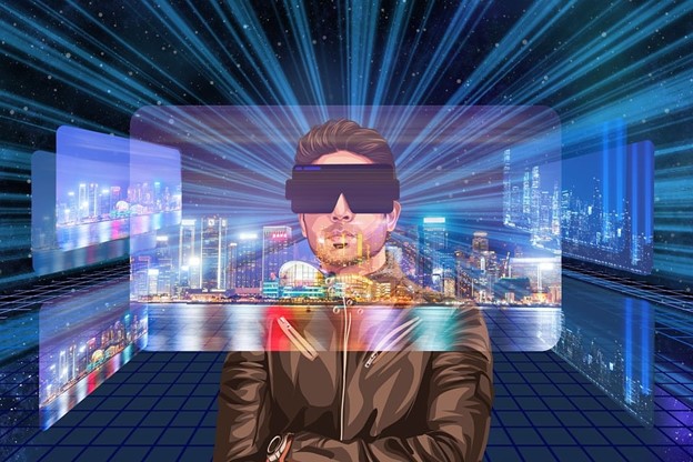 An image of a male wearing a VR headset