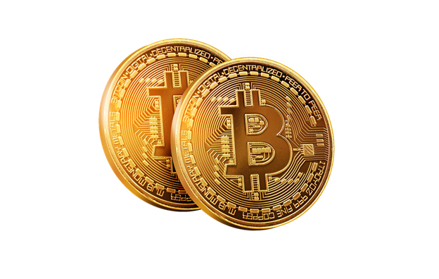 An image of gold bitcoins