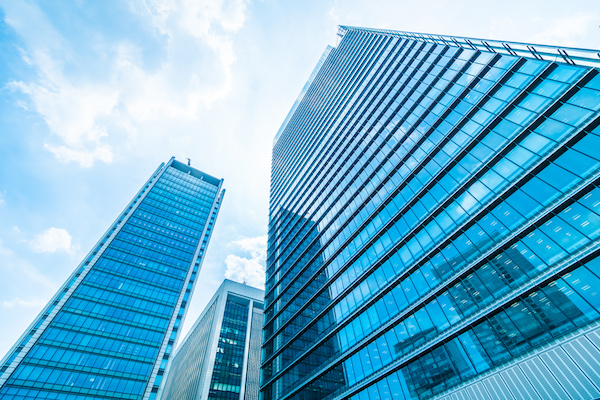 architecture bank office building with window glass pattern in the skyscraper city
