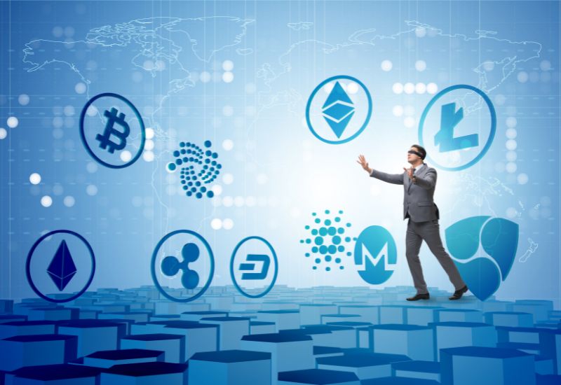 Business Man with Crypto Symbols