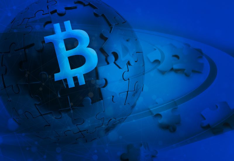 Bitcoin Symbol with World Ball Crypto Concept