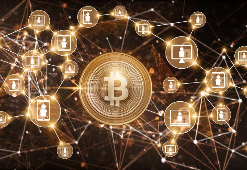 Blockchain technology and bitcoin cryptocurrency network concept