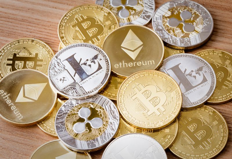 Crypto Coins Above a Table