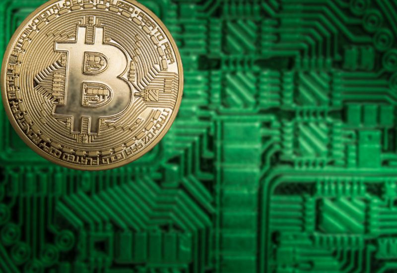 Bitcoin Above a Green Electronic Diagram