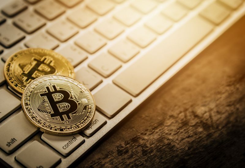 Bitcoins above Keyboard